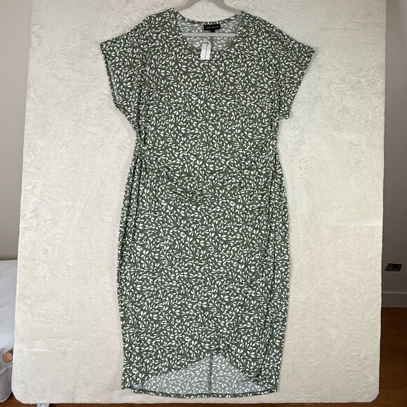 Lane Bryant NWT Women Size 22/24 Cap-Sleeve Wrap Midi Dress Leaves and Dots - Picture 2 of 11